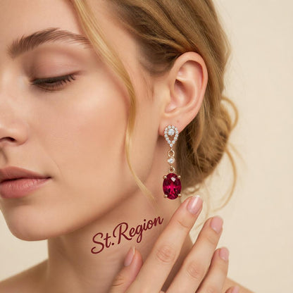 Red and White Cubic Zirconia Oval Drop Earrings, drop earrings for women, everyday style, styled look