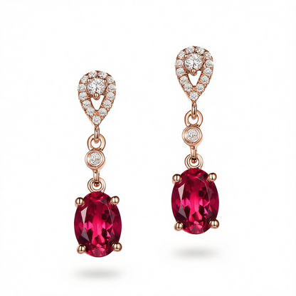Red & White Cubic Zirconia Oval Drop Earrings