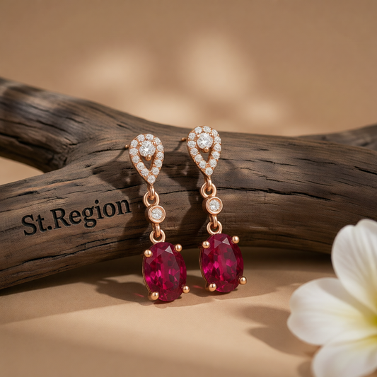 Red & White Cubic Zirconia Oval Drop Earrings