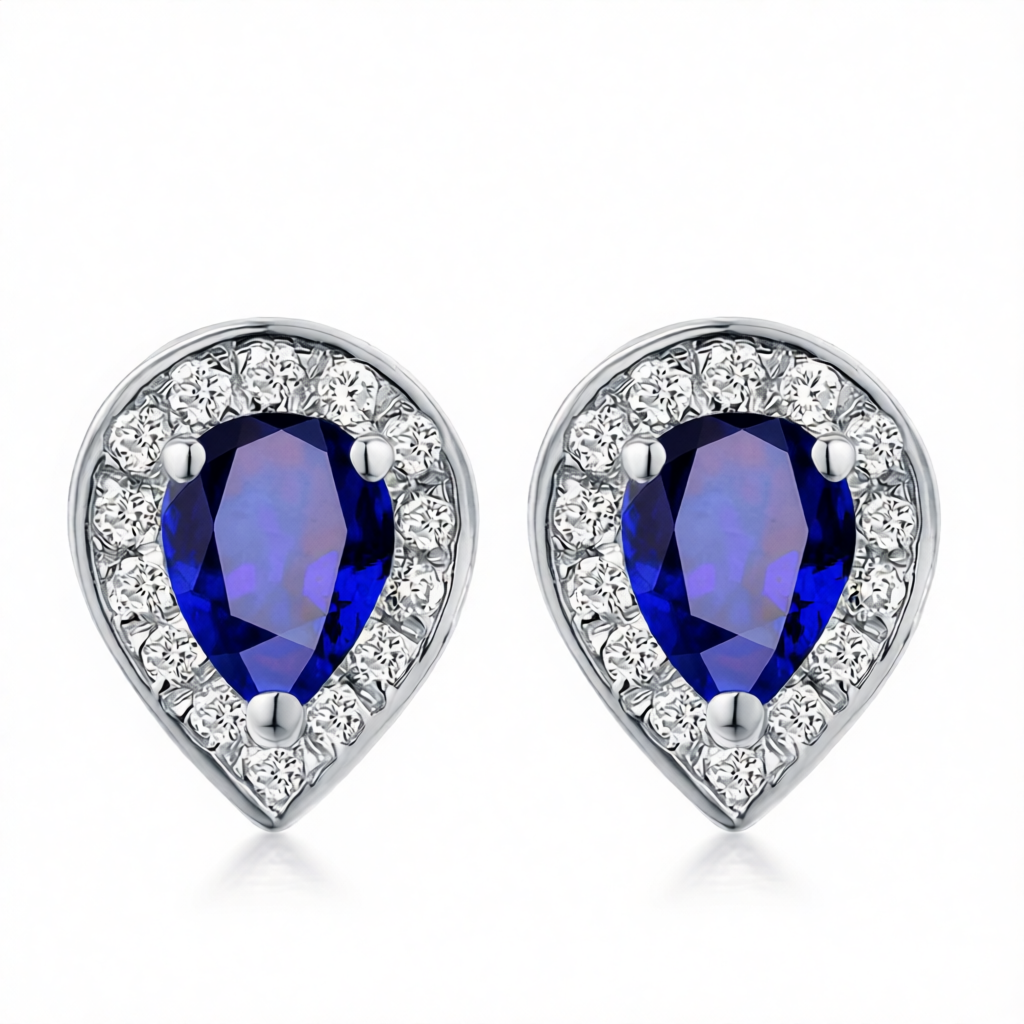 Blue Crystal & Cubic Zirconia Silver-Plated Pear Halo Stud Earrings