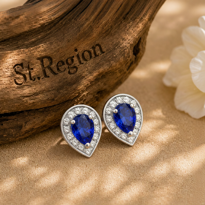 Blue Crystal & Cubic Zirconia Silver-Plated Pear Halo Stud Earrings