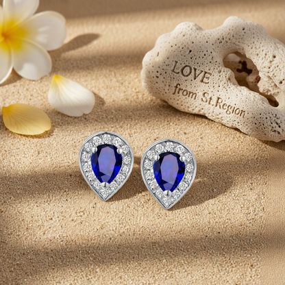 Blue Crystal & Cubic Zirconia Silver-Plated Pear Halo Stud Earrings