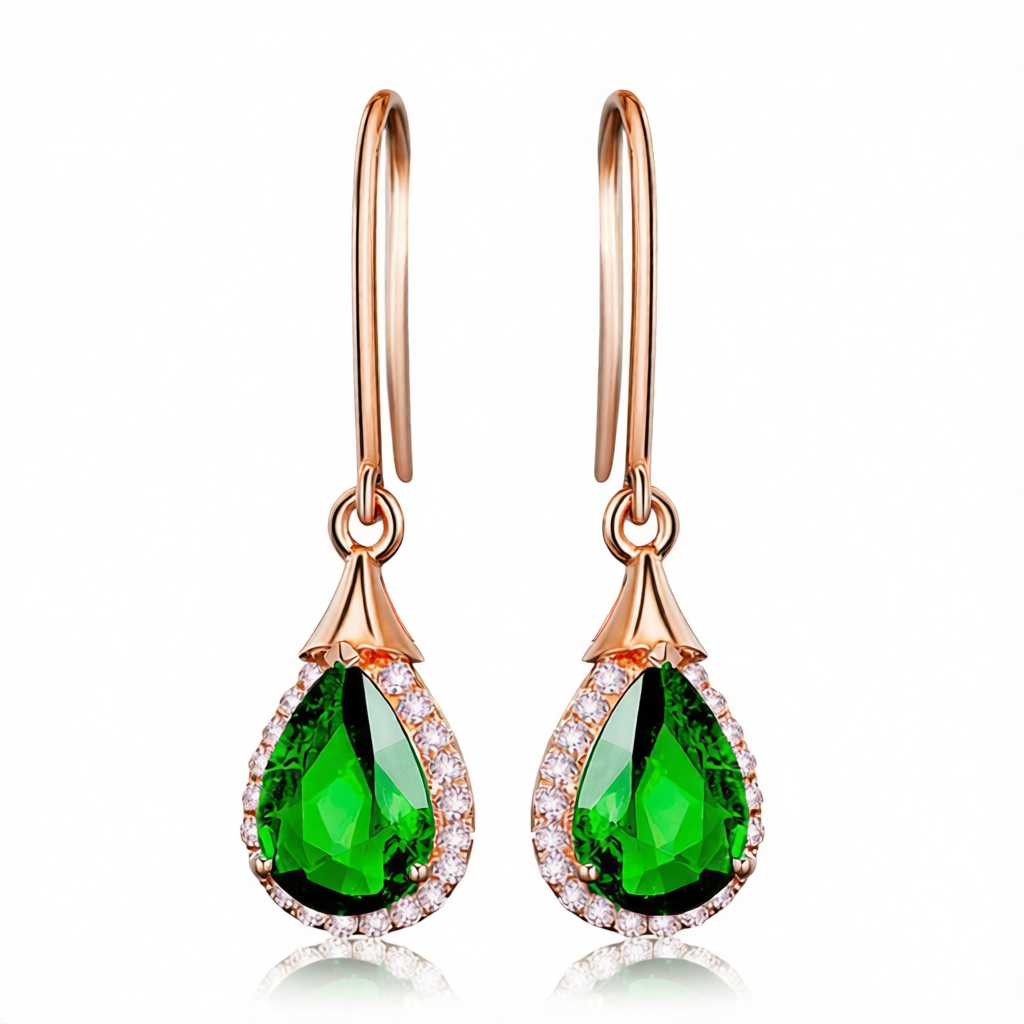 Green Crystal & Cubic Zirconia 18K Rose Gold-Plated Halo Teardrop Earrings