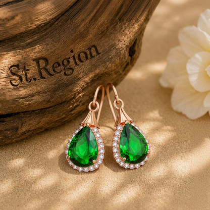 Green Crystal & Cubic Zirconia 18K Rose Gold-Plated Halo Teardrop Earrings