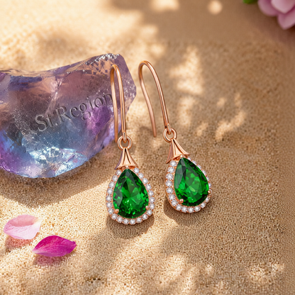 Green Crystal & Cubic Zirconia 18K Rose Gold-Plated Halo Teardrop Earrings