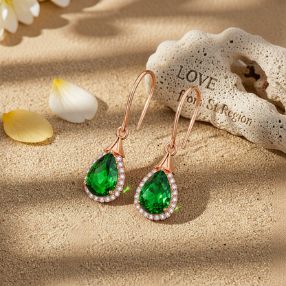 Green Crystal & Cubic Zirconia 18K Rose Gold-Plated Halo Teardrop Earrings