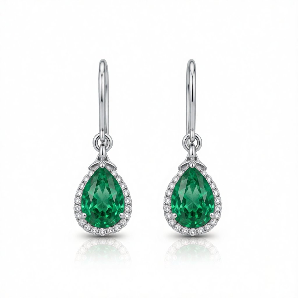 Green Crystal and Cubic Zriconia Halo Teardrop Earrings, drop earrings for women, everyday style, side view