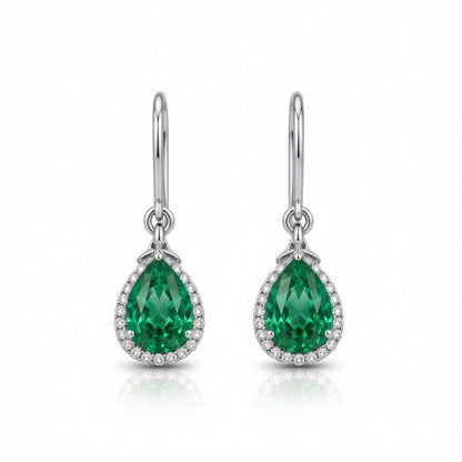 Green Crystal and Cubic Zriconia Halo Teardrop Earrings, drop earrings for women, everyday style, side view