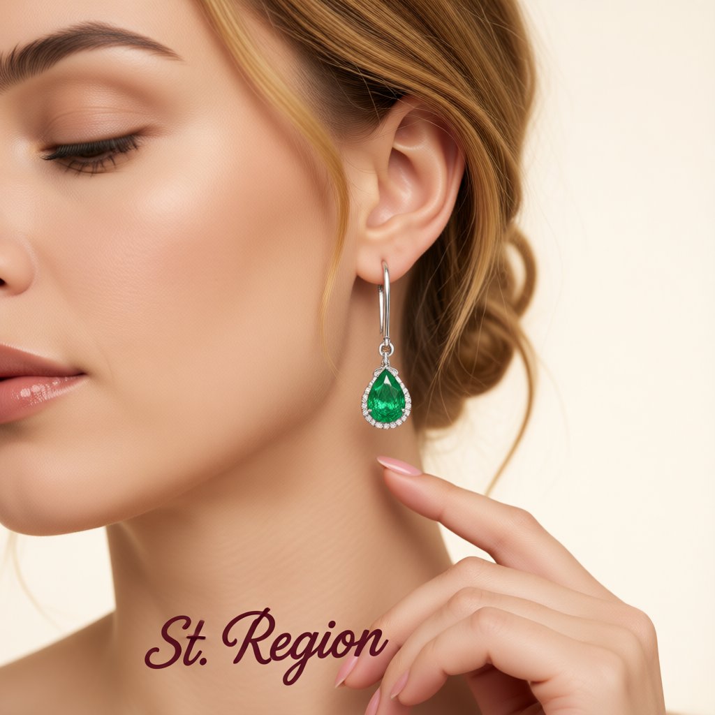 Green Crystal and Cubic Zriconia Halo Teardrop Earrings, drop earrings for women, everyday style, styled look