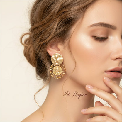 18K Gold-Plated Queen Coin Drop Earrings, gold drop earrings for women, dainty minimalist design, styled look
