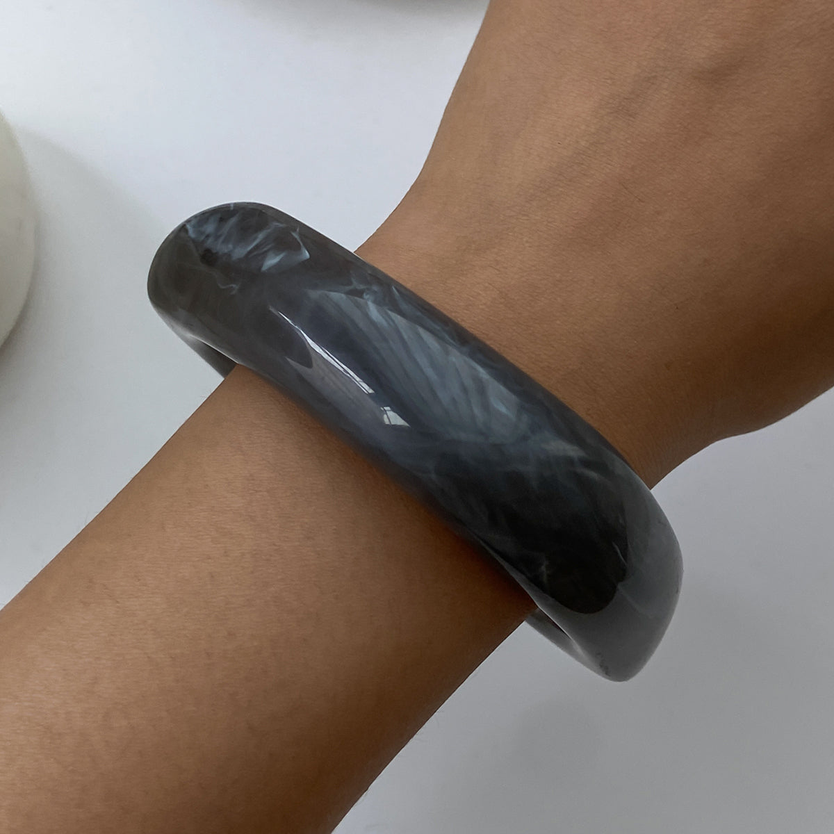 Gray Resin Square Bangle, bangle bracelet, botanical inspired, styled look