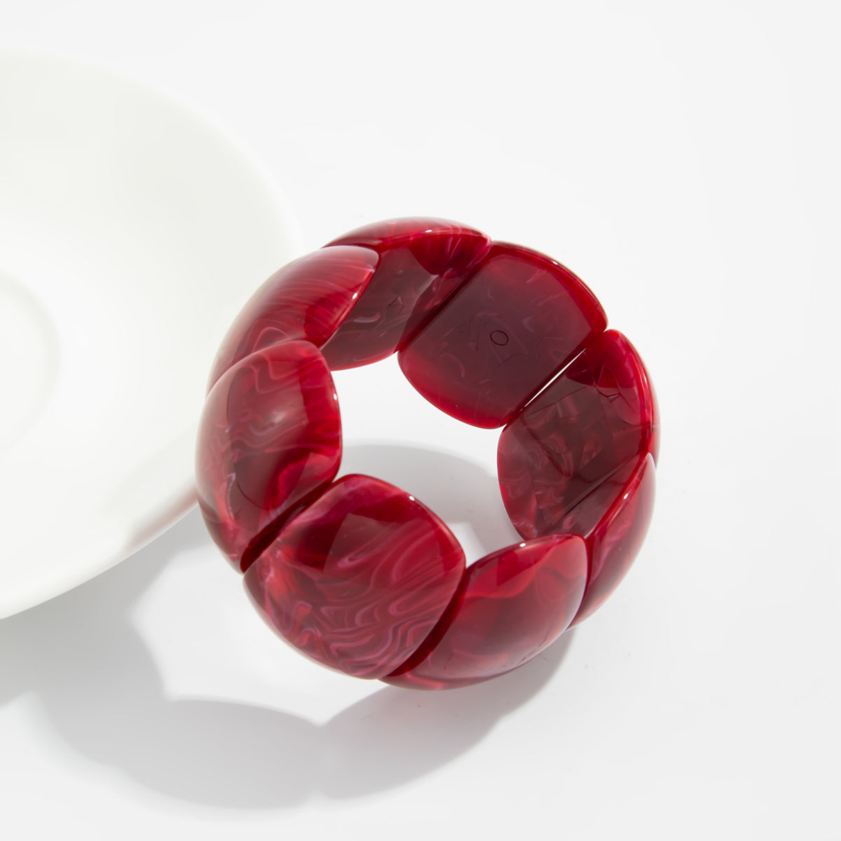 Dark Red Resin Petals Stretch Bracelet, botanical inspired, lifestyle look