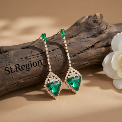 Green Crystal & Cubic Zirconia Drop Earrings
