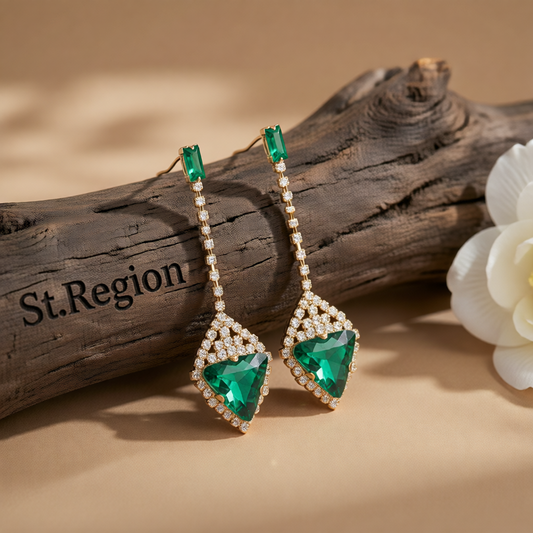 Green Crystal & Cubic Zirconia Drop Earrings