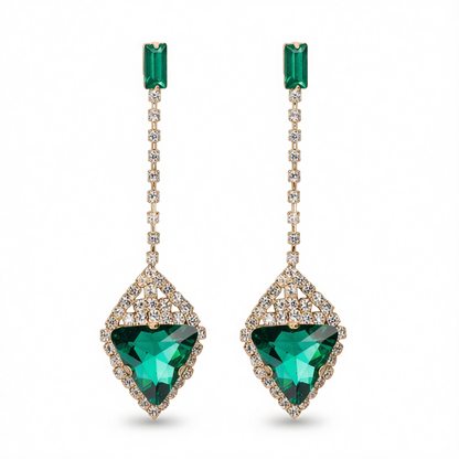 Green Crystal & Cubic Zirconia Drop Earrings