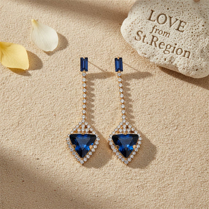 Blue Crystal and Cubic Zirconia Drop Earrings, drop earrings for women, everyday style, lifestyle look