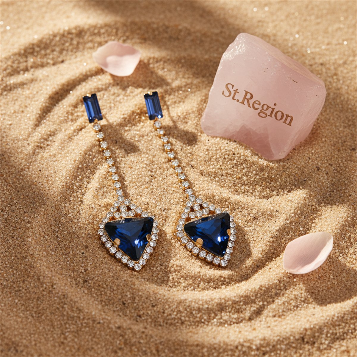 Blue Crystal and Cubic Zirconia Drop Earrings, drop earrings for women, everyday style, detail close-up
