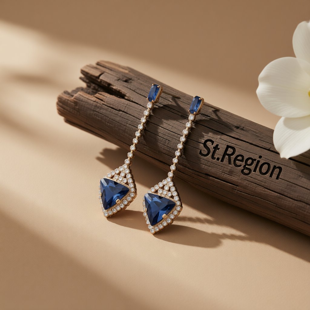 Blue Crystal and Cubic Zirconia Drop Earrings, drop earrings for women, everyday style, front view