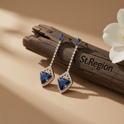 Blue Crystal and Cubic Zirconia Drop Earrings, drop earrings for women, everyday style, front view