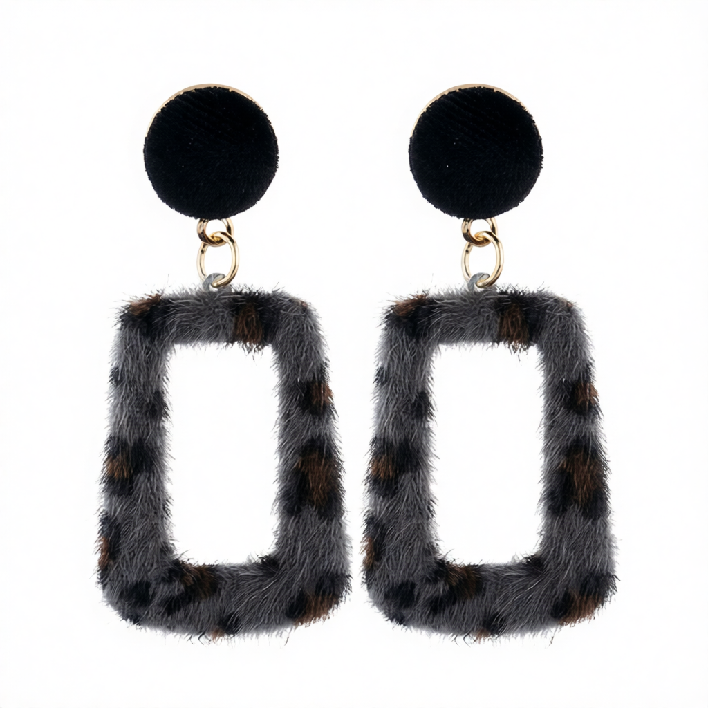 Gray Gabardine & 18K Gold-Plated Leopard-Print Square Drop Earrings