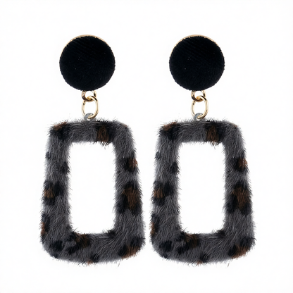 Gray Gabardine & 18K Gold-Plated Leopard-Print Square Drop Earrings