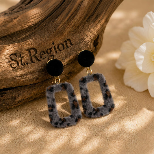 Gray Gabardine & 18K Gold-Plated Leopard-Print Square Drop Earrings