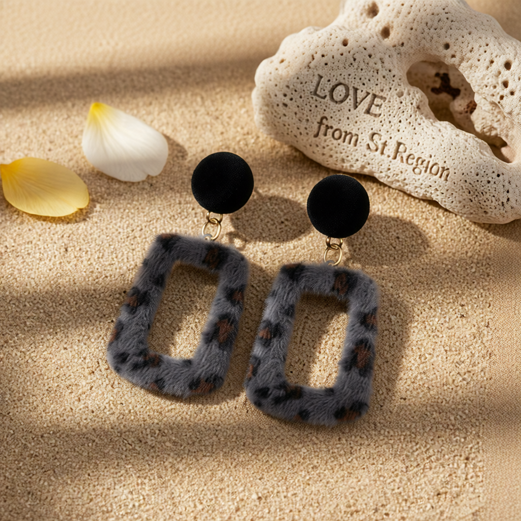 Gray Gabardine & 18K Gold-Plated Leopard-Print Square Drop Earrings