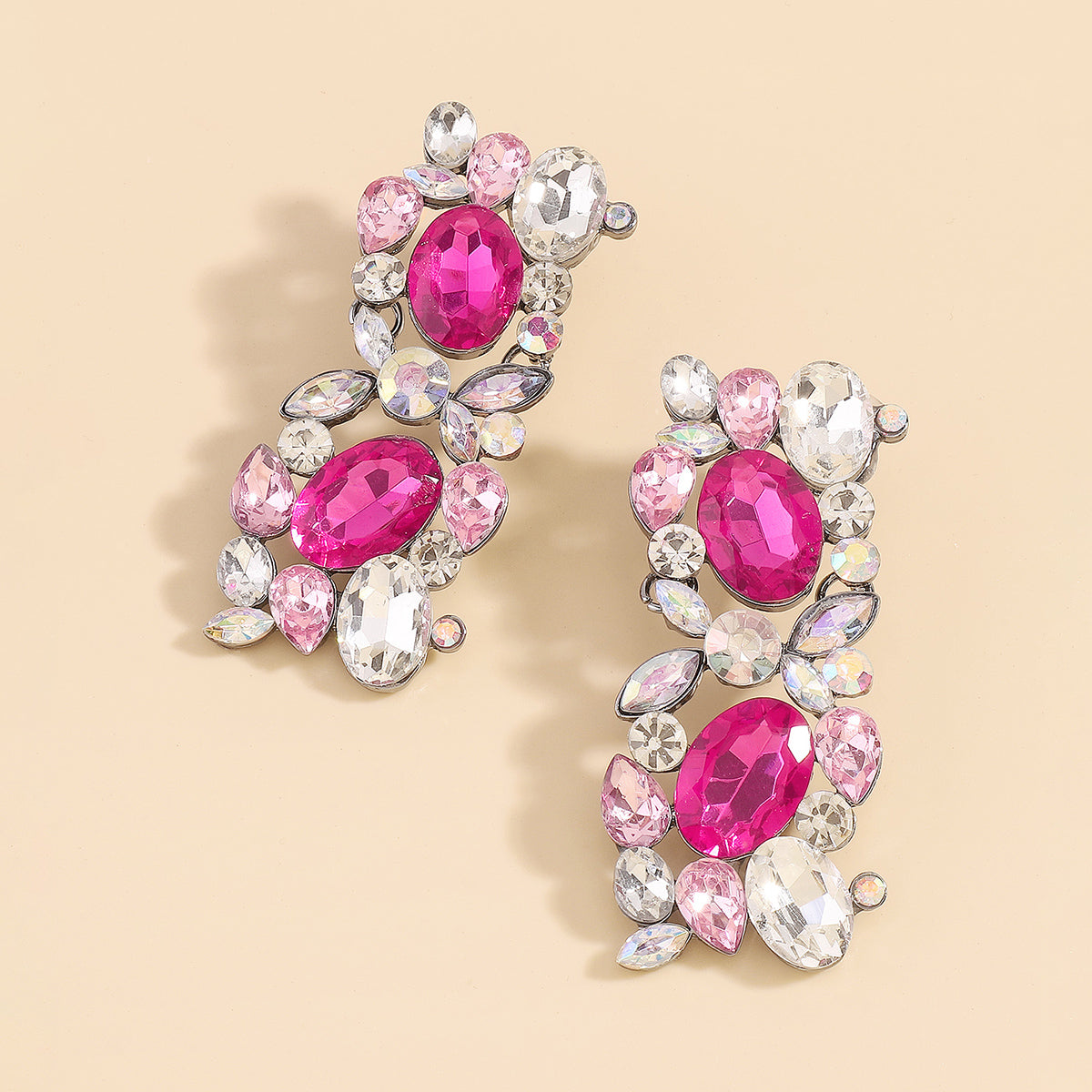 Rose Crystal & Rhodium-Plated Cluster Drop Earrings