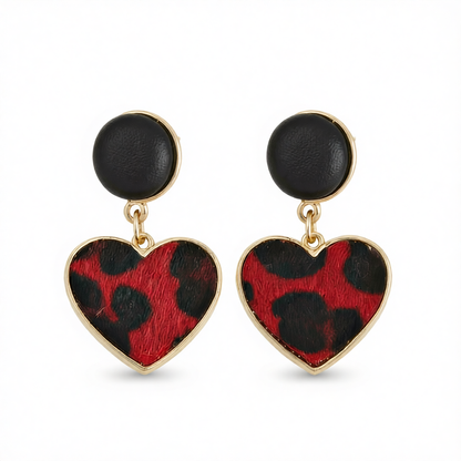 Red Gabardine & 18K Gold-Plated Leopard-Print Heart Leather Drop Earrings