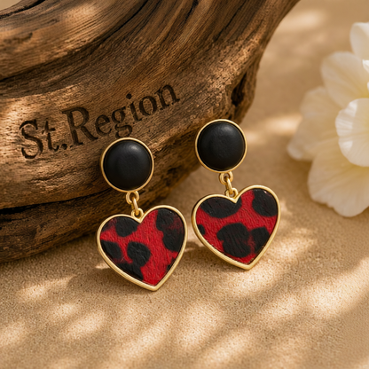Red Gabardine & 18K Gold-Plated Leopard-Print Heart Leather Drop Earrings