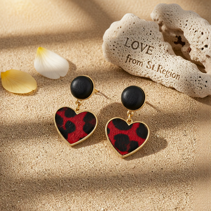 Red Gabardine & 18K Gold-Plated Leopard-Print Heart Leather Drop Earrings