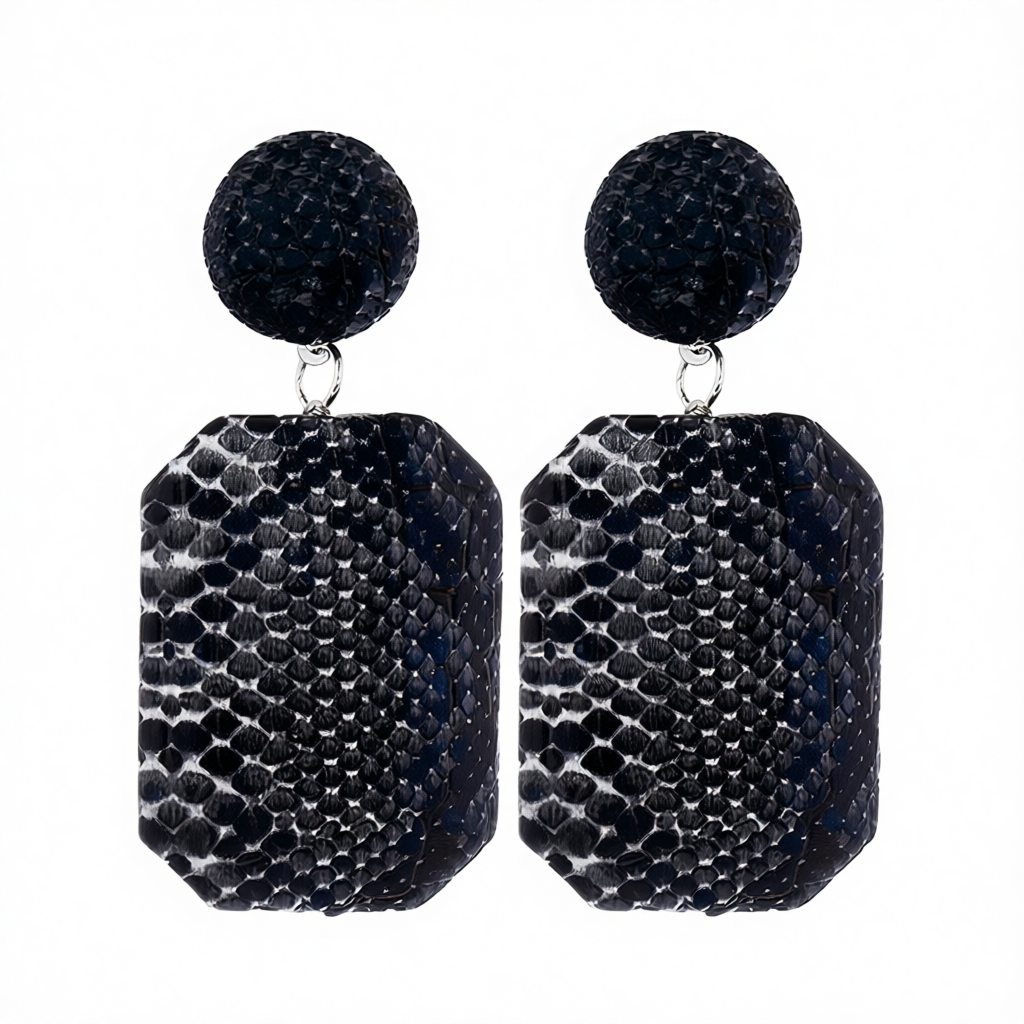 Black Serpentine Geometric Drop Earrings
