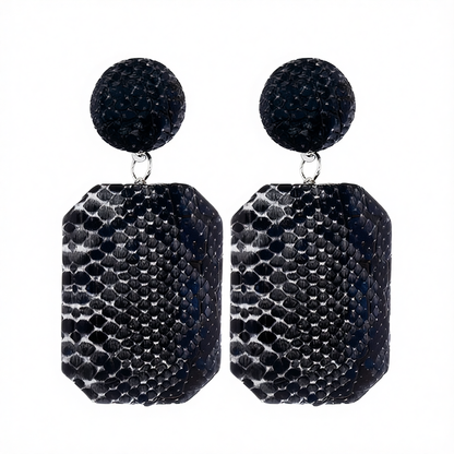 Black Serpentine Geometric Drop Earrings