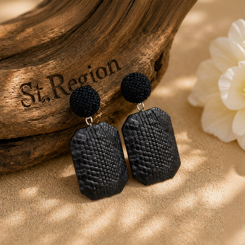 Black Serpentine Geometric Drop Earrings