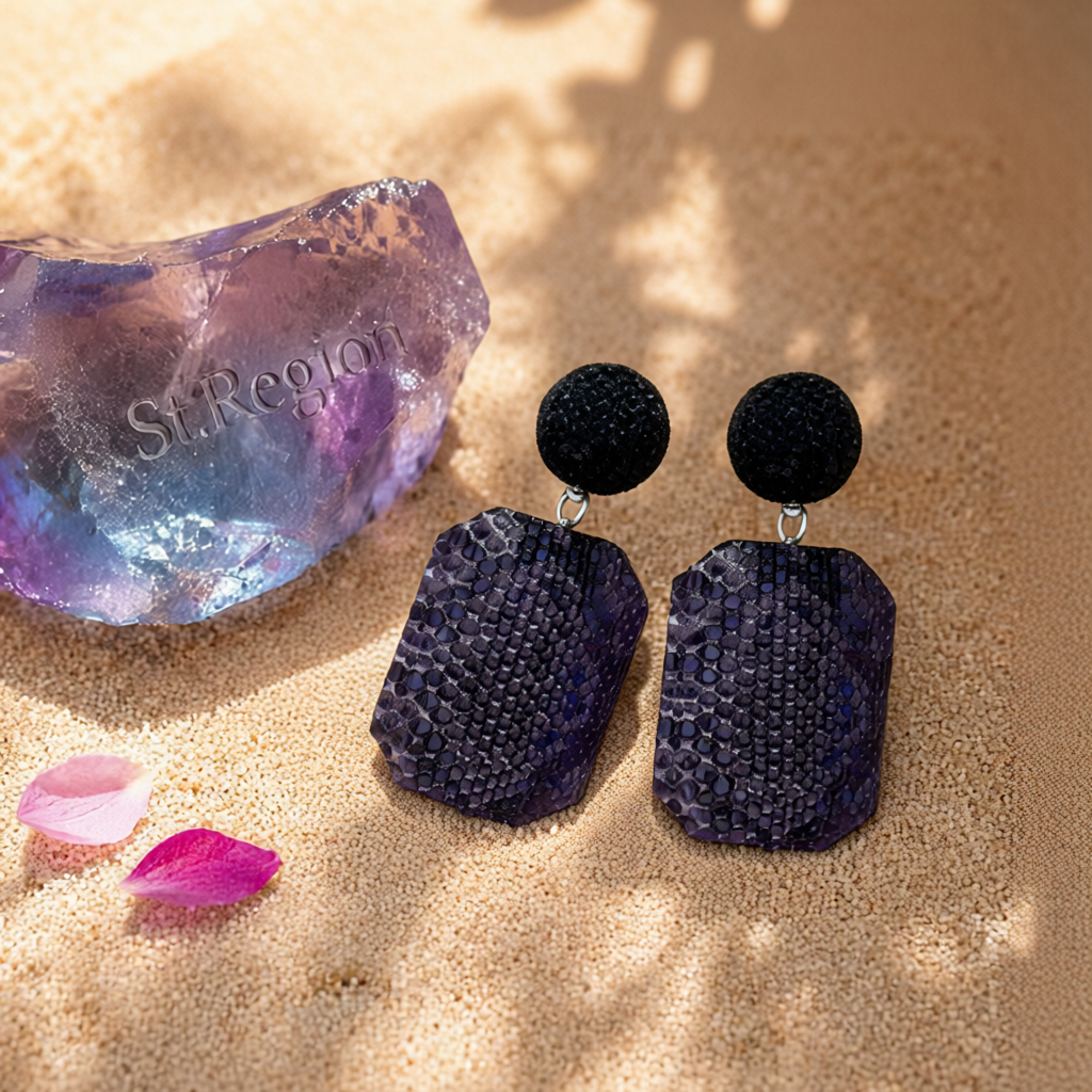 Black Serpentine Geometric Drop Earrings
