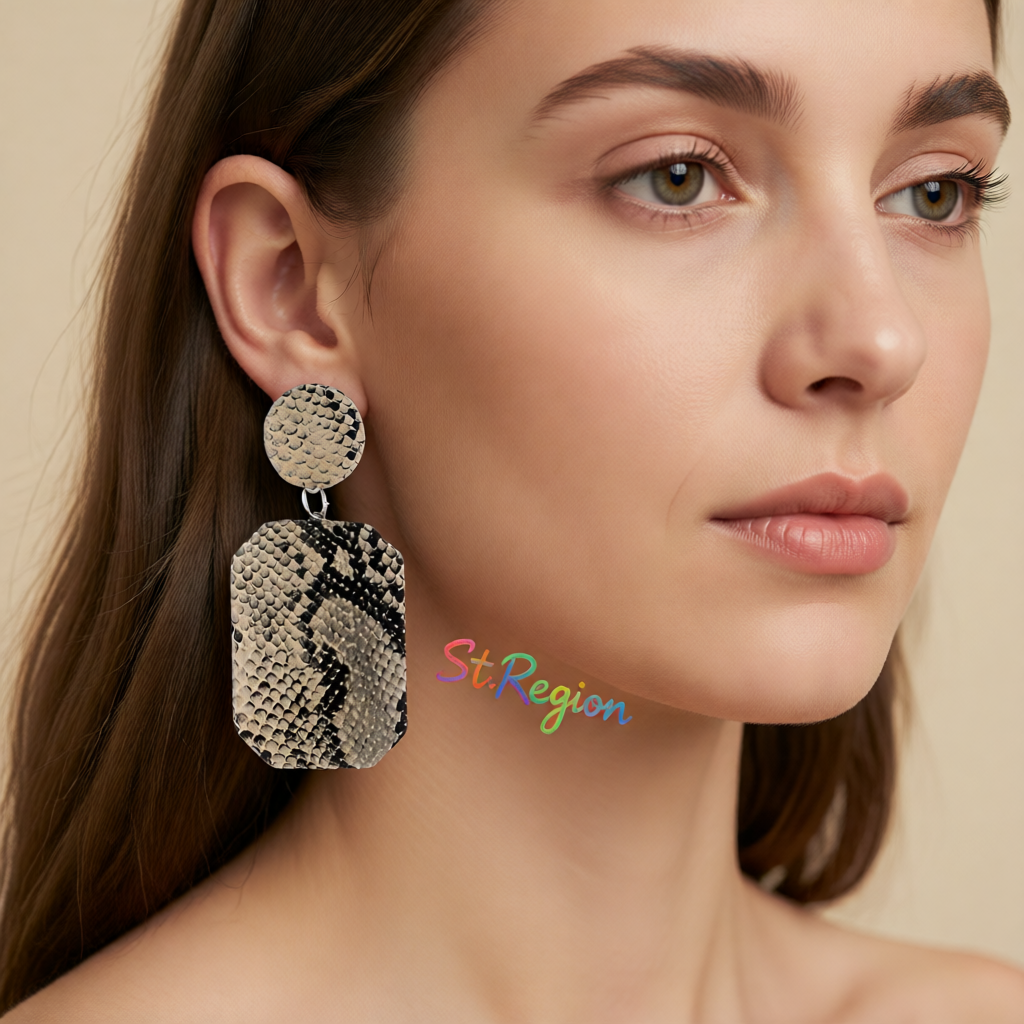 Khaki Serpentine Geometric Drop Earrings