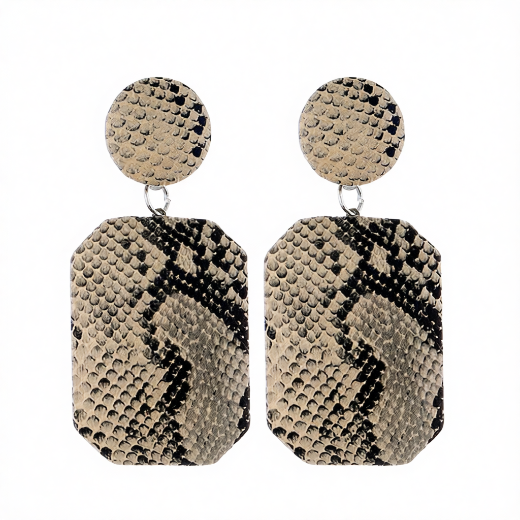 Khaki Serpentine Geometric Drop Earrings