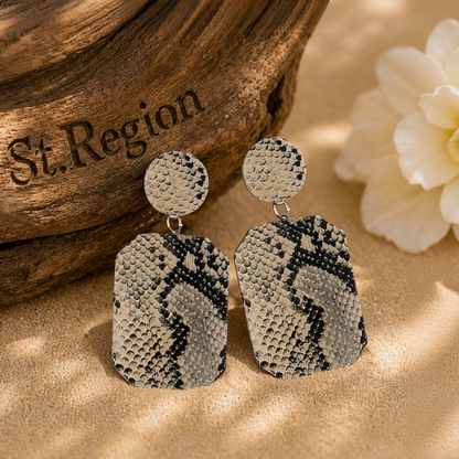 Khaki Serpentine Geometric Drop Earrings