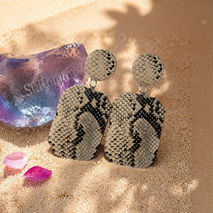 Khaki Serpentine Geometric Drop Earrings