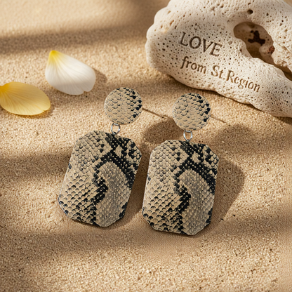 Khaki Serpentine Geometric Drop Earrings