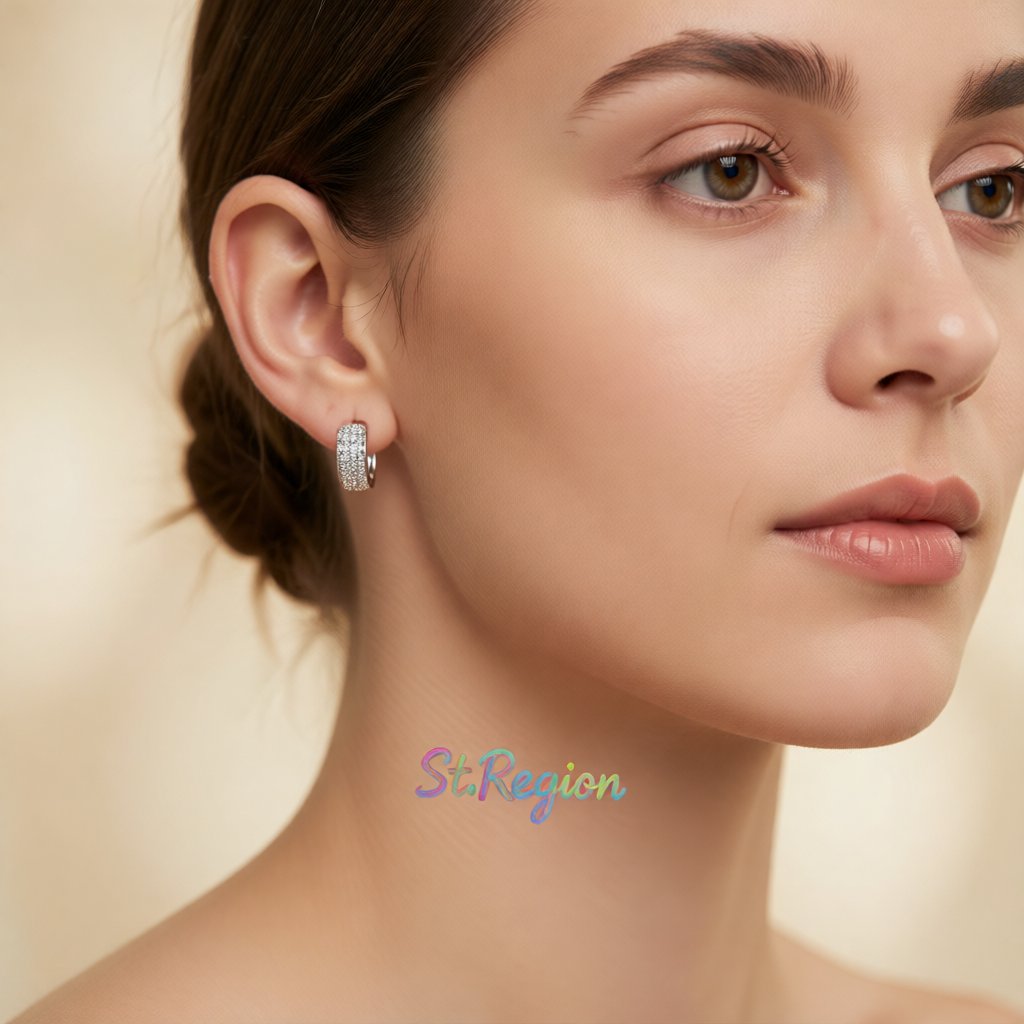 Cubic Zirconia and Silver-Plated Round Huggie Earrings, silver huggie earrings, botanical inspired, styled look