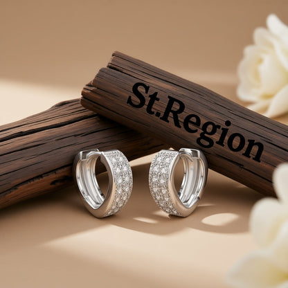 Cubic Zirconia and Silver-Plated Heart Huggie Earrings, silver huggie earrings, everyday style, front view