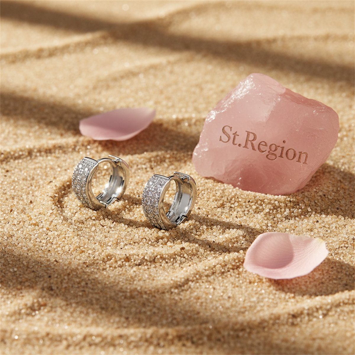 Cubic Zirconia and Silver-Plated Heart Huggie Earrings, silver huggie earrings, everyday style, detail close-up