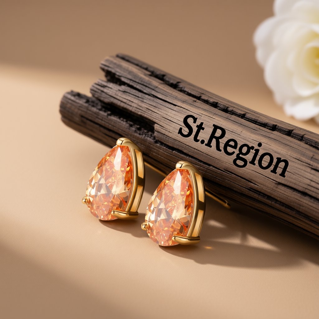 Yellow Crystal and 18K Gold-Plated Pear-Cut Stud Earrings, gold stud earrings for women, elegant gift for her, front view
