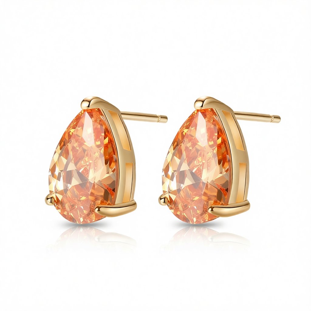 Yellow Crystal and 18K Gold-Plated Pear-Cut Stud Earrings, gold stud earrings for women, elegant gift for her, side view