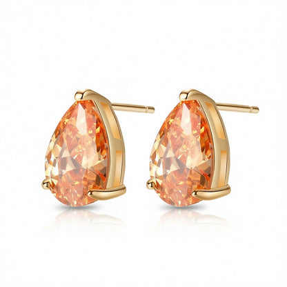 Yellow Crystal and 18K Gold-Plated Pear-Cut Stud Earrings, gold stud earrings for women, elegant gift for her, side view