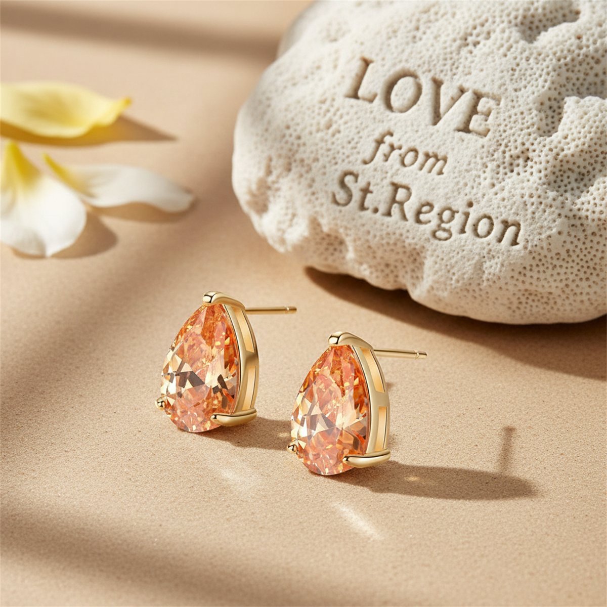 Yellow Crystal and 18K Gold-Plated Pear-Cut Stud Earrings, gold stud earrings for women, elegant gift for her, lifestyle look