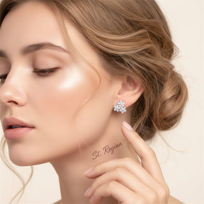 Cubic Zirconia and Silver-Plated Flower Group Stud Earrings, silver stud earrings for women, styled look