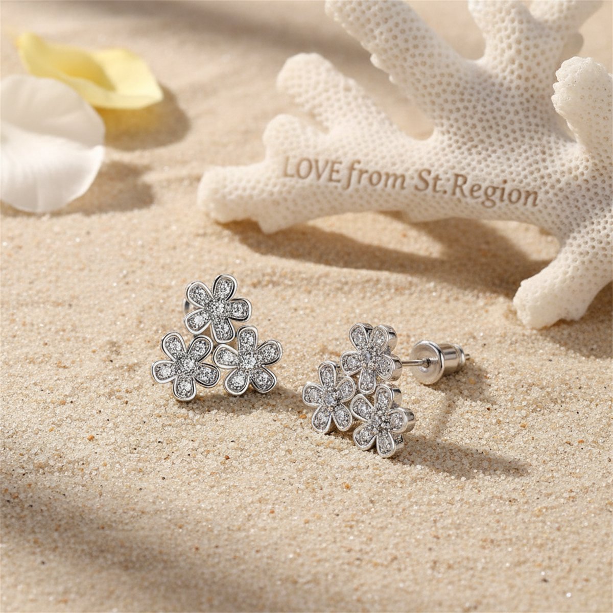 Cubic Zirconia and Silver-Plated Flower Group Stud Earrings, silver stud earrings for women, lifestyle look