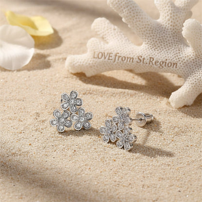 Cubic Zirconia and Silver-Plated Flower Group Stud Earrings, silver stud earrings for women, lifestyle look
